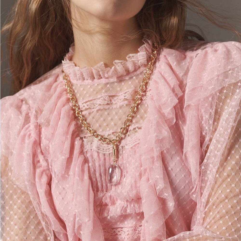 By Anthropologie Long-Sleeve Ruffle Sheer Blouse Pink - Picture 4 of 4